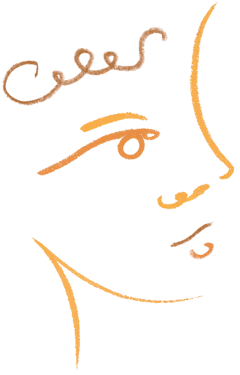 Abstract face illustration in warm orange tones