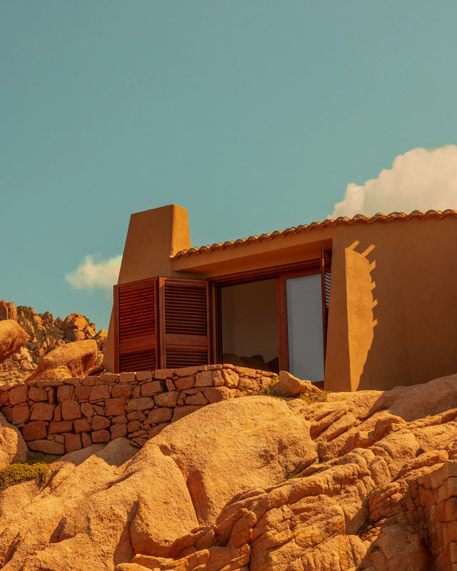 View of Casa Scalesciani overlooking the Mediterranean Sea in Costa Paradiso, Sardinia, photographed for Éteanne.