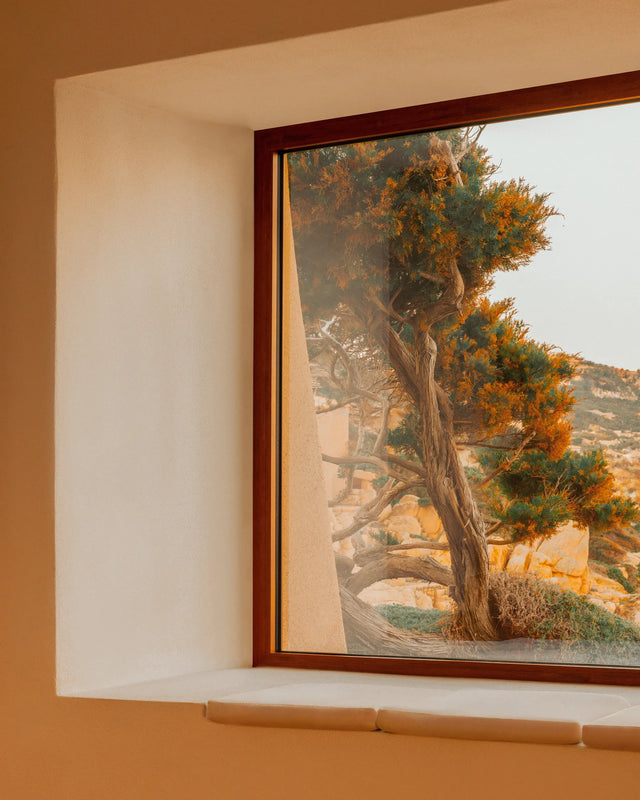 Mediterranean landscape framed by a window inside Casa Scalesciani.