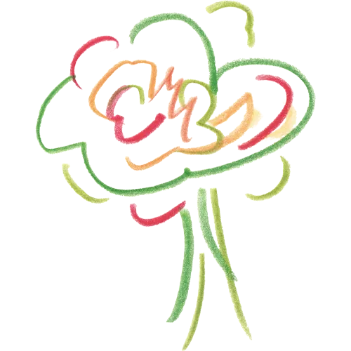 Abstract floral illustration in green and red tones